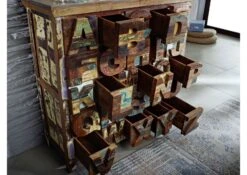 NATURE OF SPIRIT #70 Cassettiera Alfabeto In Legno Riciclato - Laccato / Multicolore 90x40x100 -Massivmoebel24 09 350 817 0001 5
