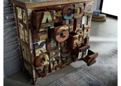 NATURE OF SPIRIT #70 Cassettiera Alfabeto In Legno Riciclato - Laccato / Multicolore 90x40x100 -Massivmoebel24 09 350 817 0001 6