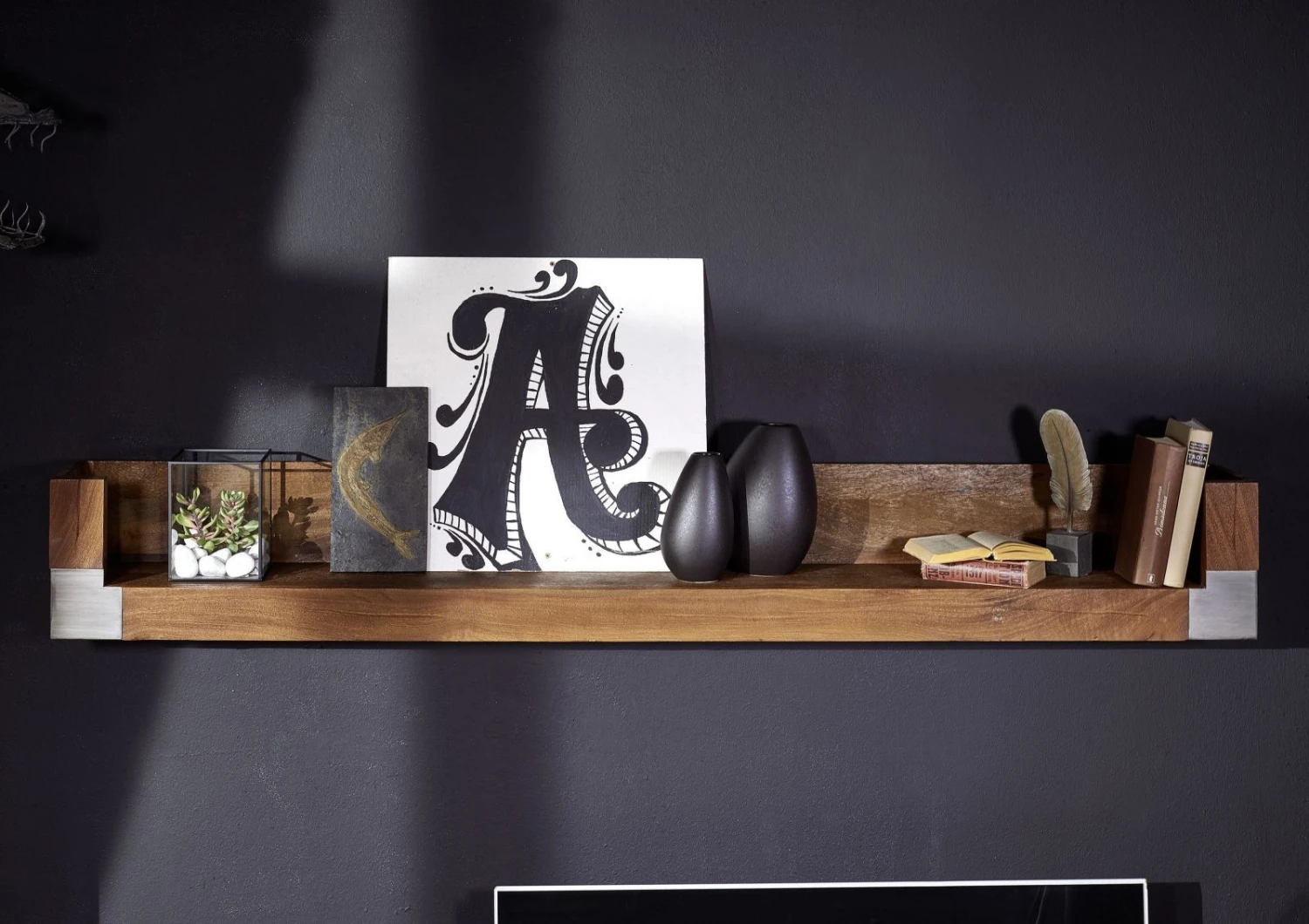 Mensola In Legno Di Mango 180x22x24 Marrone Laccato AMSTERDAM #22 4 Mensola In Legno Di Mango 180x22x24 Marrone Laccato AMSTERDAM #22 - immagine 2