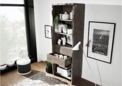 Scaffale In Legno Di Acacia 71x45x204 Grigio Scuro Laccato PURE ACACIA #409 -Massivmoebel24 09 350 886 4009 3