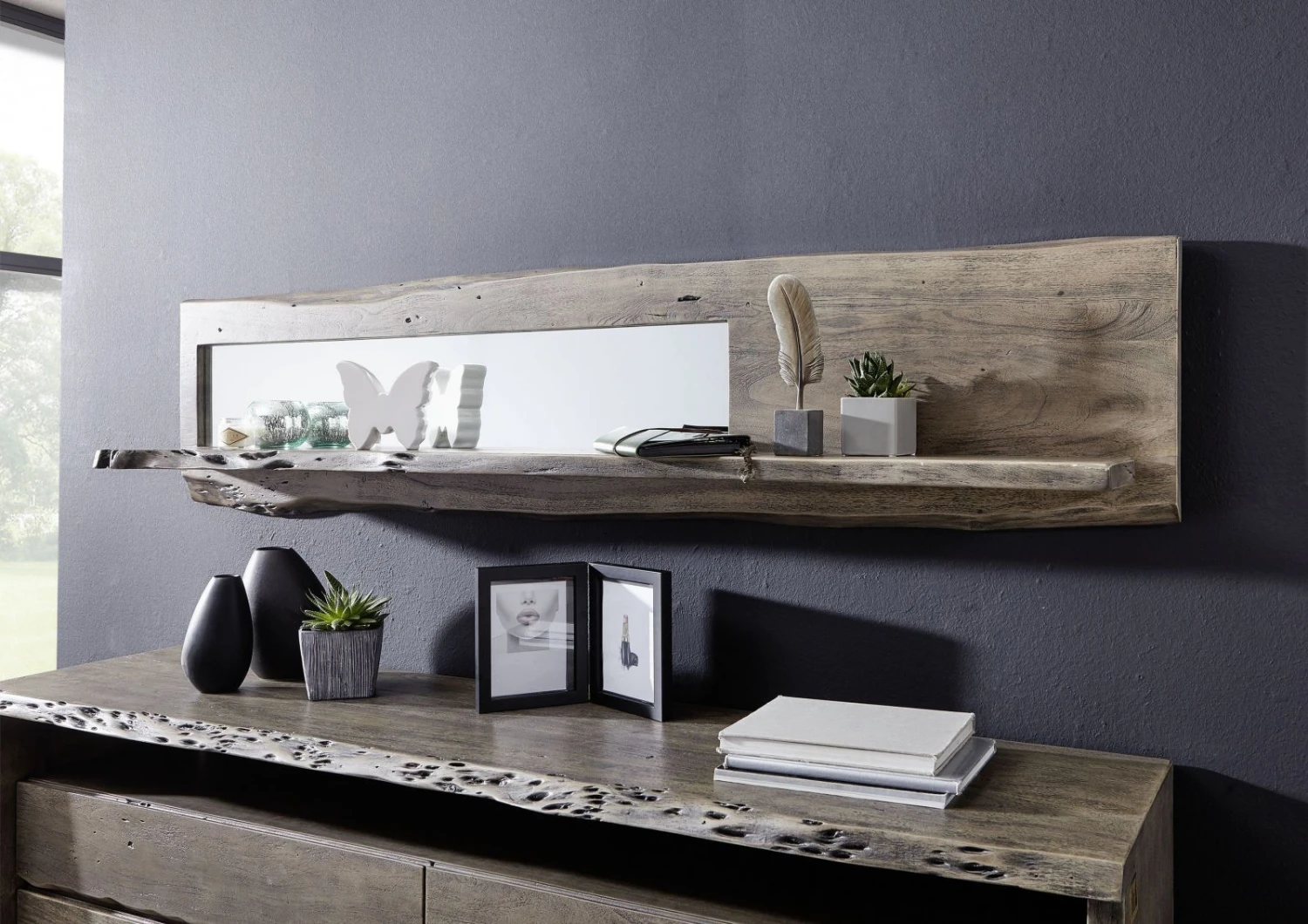 Mensola In Legno Di Acacia 191x22x38 Grigio Scuro Laccato PURE ACACIA #412 3 Mensola In Legno Di Acacia 191x22x38 Grigio Scuro Laccato PURE ACACIA #412