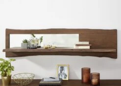 Mensola In Legno Di Acacia 165x22x38 Marrone Laccato PURE ACACIA #806 -Massivmoebel24 09 350 886 8006 3