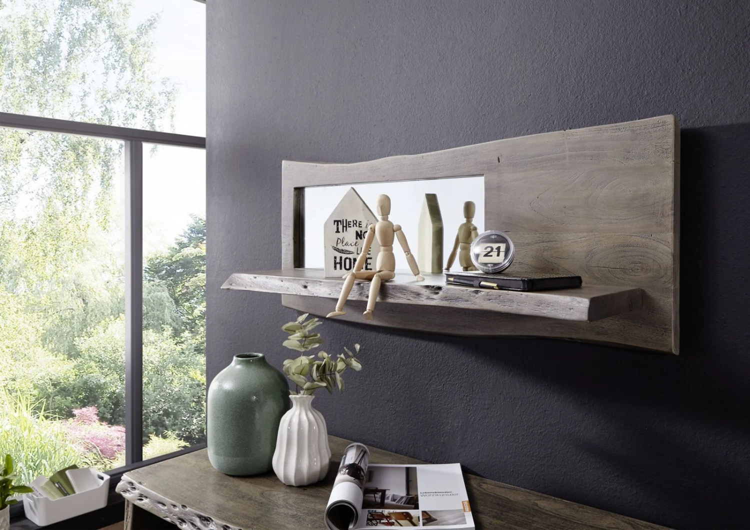 Mensola In Legno Di Acacia 101x22x38 Grigio Scuro Laccato PURE ACACIA #907 3 Mensola In Legno Di Acacia 101x22x38 Grigio Scuro Laccato PURE ACACIA #907