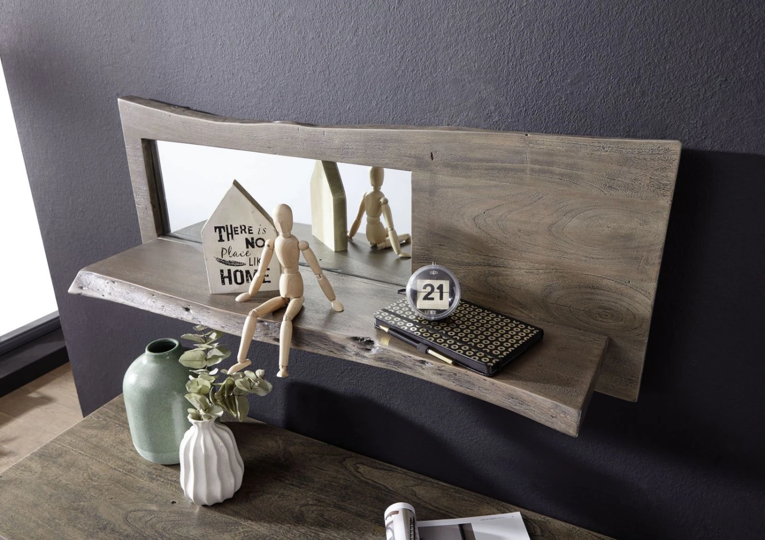 Mensola In Legno Di Acacia 101x22x38 Grigio Scuro Laccato PURE ACACIA #907 4 Mensola In Legno Di Acacia 101x22x38 Grigio Scuro Laccato PURE ACACIA #907 - immagine 2