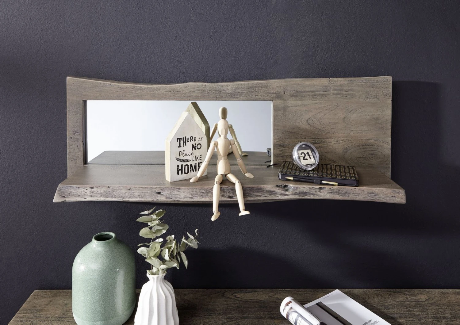 Mensola In Legno Di Acacia 101x22x38 Grigio Scuro Laccato PURE ACACIA #907 5 Mensola In Legno Di Acacia 101x22x38 Grigio Scuro Laccato PURE ACACIA #907 - immagine 3