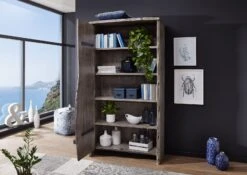 Scaffale In Legno Di Acacia 105x45x204 Grigio Scuro Laccato PURE ACACIA #910 -Massivmoebel24 09 350 886 9010 4