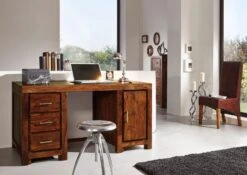 Scrivania In Legno Di Sheesham / Palissandro 150x75x78 Miele Laccato METRO LIFE #119