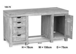 Scrivania In Legno Di Sheesham / Palissandro 150x75x78 Grigio Scuro Oliato NATURE GREY #70 -Massivmoebel24 09 360 550 0070 8