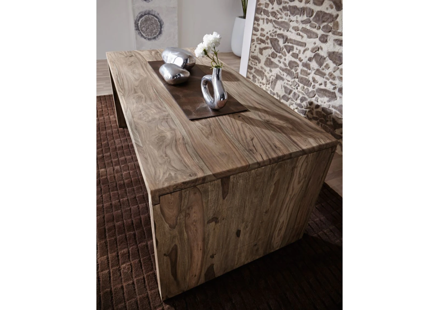 Scrivania In Legno Di Sheesham / Palissandro 178x90x78 Grigio Scuro Oliato NATURE GREY #711 4 Scrivania In Legno Di Sheesham / Palissandro 178x90x78 Grigio Scuro Oliato NATURE GREY #711 - immagine 2