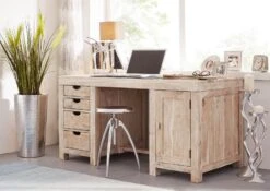 Scrivania In Legno Di Acacia 150x75x78 Pietra Bianca Sbiancato NATURE WHITE #70