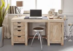 Scrivania In Legno Di Acacia 150x75x78 Pietra Bianca Sbiancato NATURE WHITE #70 -Massivmoebel24 09 360 552 0070 3