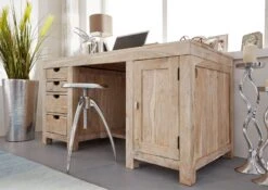 Scrivania In Legno Di Acacia 150x75x78 Pietra Bianca Sbiancato NATURE WHITE #70 -Massivmoebel24 09 360 552 0070 4