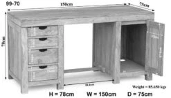 Scrivania In Legno Di Acacia 150x75x78 Pietra Bianca Sbiancato NATURE WHITE #70 -Massivmoebel24 09 360 552 0070 8