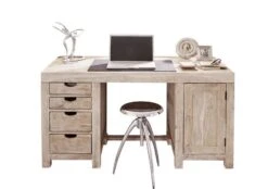 Scrivania In Legno Di Acacia 150x75x78 Pietra Bianca Sbiancato NATURE WHITE #70 -Massivmoebel24 09 360 552 0070 9