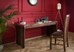 Scrivania In Legno Di Sheesham / Palissandro 150x70x76 Grigio Scuro Oliato TAMBORA #780 -Massivmoebel24 09 360 556 1080 2