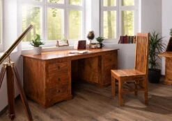 Scrivania In Legno Di Acacia 180x80x74 Miele Dorato Laccato OXFORD #0529