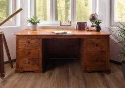 Scrivania In Legno Di Acacia 180x80x74 Miele Dorato Laccato OXFORD #0529 -Massivmoebel24 09 360 610 0P21 3