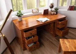 Scrivania In Legno Di Acacia 180x80x74 Miele Dorato Laccato OXFORD #0529 -Massivmoebel24 09 360 610 0P21 4