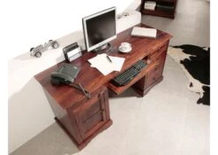 Scrivania In Legno Di Acacia 158x54x76 Nougat Laccato OXFORD #522 -Massivmoebel24 09 360 620 0P18 3