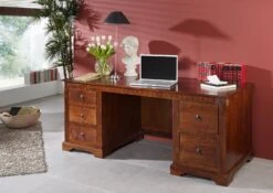 Scrivania In Legno Di Acacia 180x80x74 Nougat Laccato OXFORD #529