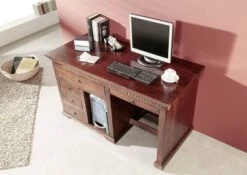 Scrivania In Legno Di Acacia 140x64x80 Nougat Laccato OXFORD #511 -Massivmoebel24 09 360 620 0P34 3