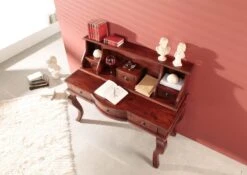 Scrivania In Legno Di Acacia 130x60x112 Nougat Laccato OXFORD #514 -Massivmoebel24 09 360 620 0P37 3