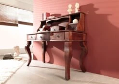 Scrivania In Legno Di Acacia 130x60x112 Nougat Laccato OXFORD #514 -Massivmoebel24 09 360 620 0P37 4