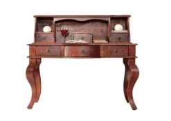 Scrivania In Legno Di Acacia 130x60x112 Nougat Laccato OXFORD #514 -Massivmoebel24 09 360 620 0P37 9