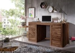 Scrivania In Legno Di Sheesham / Acacia 150x75x78 Smoked Cherry Tinto TORONTO #148
