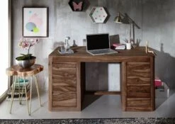 Scrivania In Legno Di Sheesham / Acacia 150x75x78 Smoked Cherry Tinto TORONTO #148 -Massivmoebel24 09 360 665 0049 3