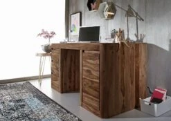 Scrivania In Legno Di Sheesham / Acacia 150x75x78 Smoked Cherry Tinto TORONTO #148 -Massivmoebel24 09 360 665 0049 5