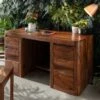 Scrivania In Legno Di Sheesham / Acacia 150x75x78 Noce Cerato TORONTO #248 -Massivmoebel24 09 360 665 1048 1