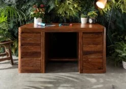 Scrivania In Legno Di Sheesham / Acacia 150x75x78 Noce Cerato TORONTO #248 -Massivmoebel24 09 360 665 1048 3
