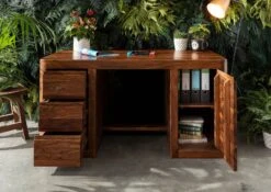 Scrivania In Legno Di Sheesham / Acacia 150x75x78 Noce Cerato TORONTO #248 -Massivmoebel24 09 360 665 1048 4