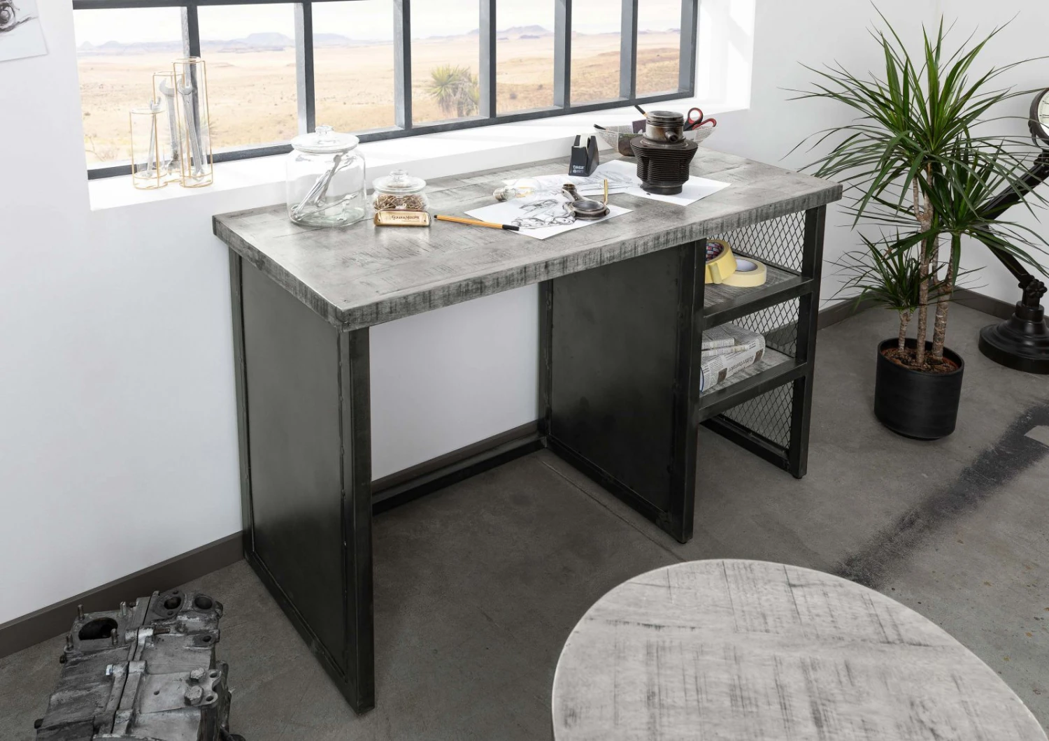 Scrivania In Legno Di Mango 122x52x76 Grigio Scuro Laccato HEAVY INDUSTRY #157 3 Scrivania In Legno Di Mango 122x52x76 Grigio Scuro Laccato HEAVY INDUSTRY #157