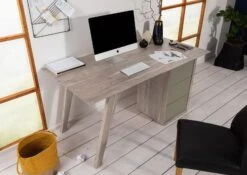 Scrivania In Legno Di Acacia 160x80x76 Marrone Crema Laccato TROMSO #003 -Massivmoebel24 09 360 697 1003 2