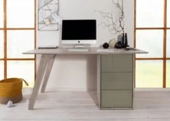 Scrivania In Legno Di Acacia 160x80x76 Marrone Crema Laccato TROMSO #003 -Massivmoebel24 09 360 697 1003 3