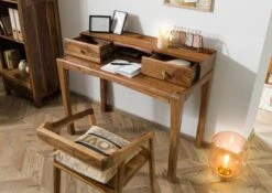 ANCONA #150 Scrivania In Legno Di Sheesham - Laccato / Marrone 120x60x95 -Massivmoebel24 09 360 699 1017 04