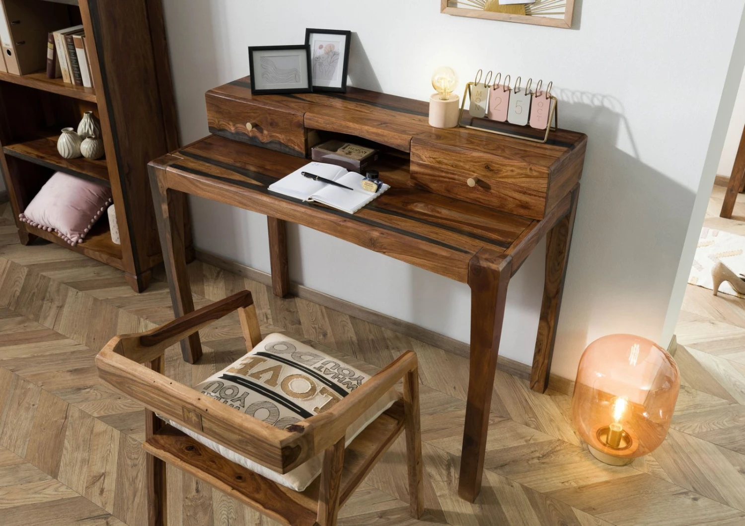 ANCONA #250 Scrivania In Legno Di Sheesham - Laccato / Marrone Scuro 120x60x95 4 ANCONA #250 Scrivania In Legno Di Sheesham - Laccato / Marrone Scuro 120x60x95 - immagine 2