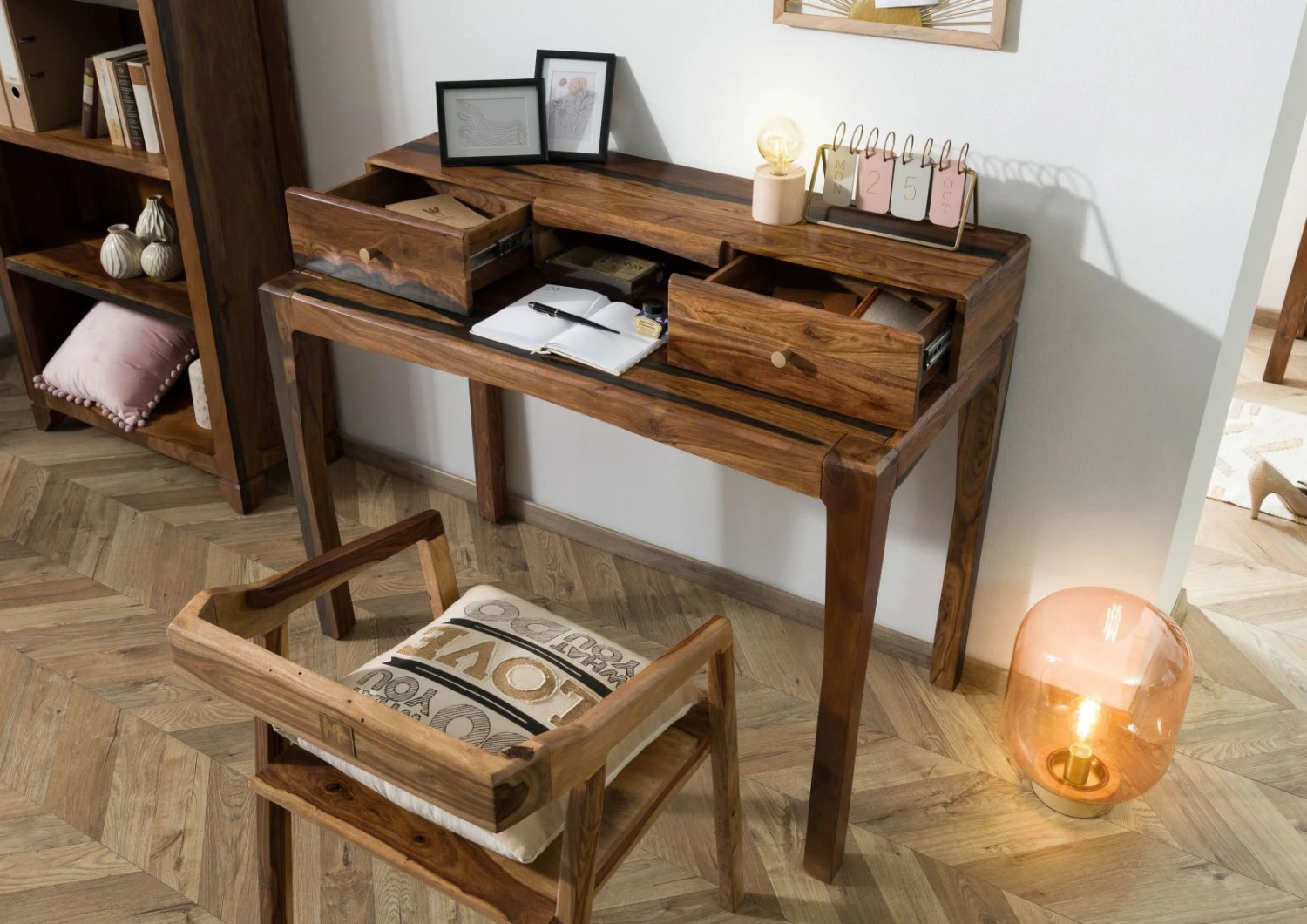 ANCONA #250 Scrivania In Legno Di Sheesham - Laccato / Marrone Scuro 120x60x95 6 ANCONA #250 Scrivania In Legno Di Sheesham - Laccato / Marrone Scuro 120x60x95 - immagine 4