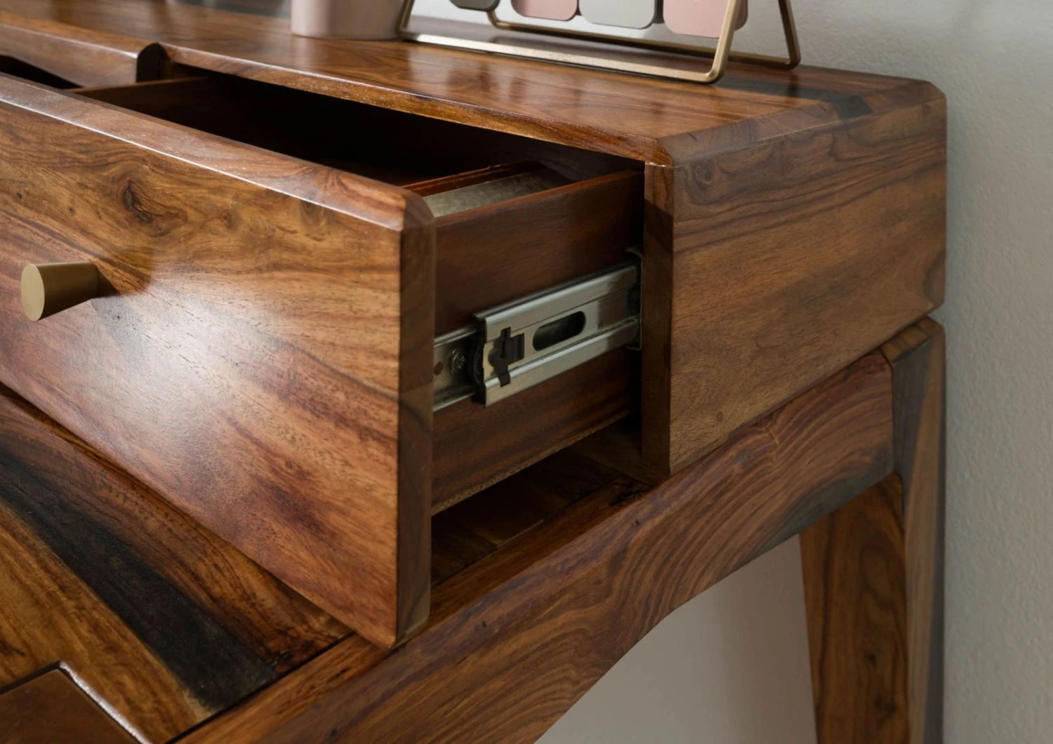 ANCONA #250 Scrivania In Legno Di Sheesham - Laccato / Marrone Scuro 120x60x95 9 ANCONA #250 Scrivania In Legno Di Sheesham - Laccato / Marrone Scuro 120x60x95 - immagine 7