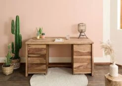 PURE SHEESHAM #210 Scrivania In Legno Di Sheesham - Laccato-sabbiato / Naturale 150x75x78