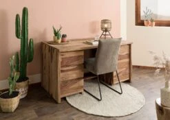 PURE SHEESHAM #210 Scrivania In Legno Di Sheesham - Laccato-sabbiato / Naturale 150x75x78 -Massivmoebel24 09 360 734 2010 03