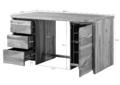 PURE SHEESHAM #210 Scrivania In Legno Di Sheesham - Laccato-sabbiato / Naturale 150x75x78 -Massivmoebel24 09 360 734 2010 08