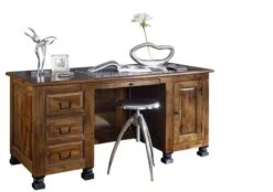 Scrivania In Legno Di Sheesham / Palissandro 150x70x75 Marrone Laccato NEW BOSTON #205 -Massivmoebel24 09 360 740 0143 9