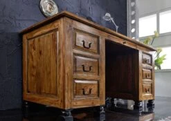 Scrivania In Legno Di Sheesham / Palissandro 150x70x75 Marrone Laccato NEW BOSTON #206 10 Scrivania In Legno Di Sheesham / Palissandro 150x70x75 Marrone Laccato NEW BOSTON #206 -Massivmoebel24 09 360 740 0144 3