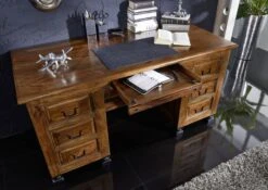 Scrivania In Legno Di Sheesham / Palissandro 150x70x75 Marrone Laccato NEW BOSTON #206 11 Scrivania In Legno Di Sheesham / Palissandro 150x70x75 Marrone Laccato NEW BOSTON #206 -Massivmoebel24 09 360 740 0144 4