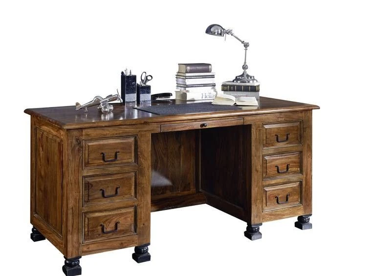 Scrivania In Legno Di Sheesham / Palissandro 150x70x75 Marrone Laccato NEW BOSTON #206 8 Scrivania In Legno Di Sheesham / Palissandro 150x70x75 Marrone Laccato NEW BOSTON #206 - immagine 6