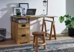 Scrivania In Legno Di Mango 140x78x80 Mango Naturale Laccato RAILWAY #129