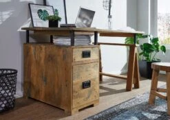 Scrivania In Legno Di Mango 140x78x80 Mango Naturale Laccato RAILWAY #129 -Massivmoebel24 09 360 772 0029 03